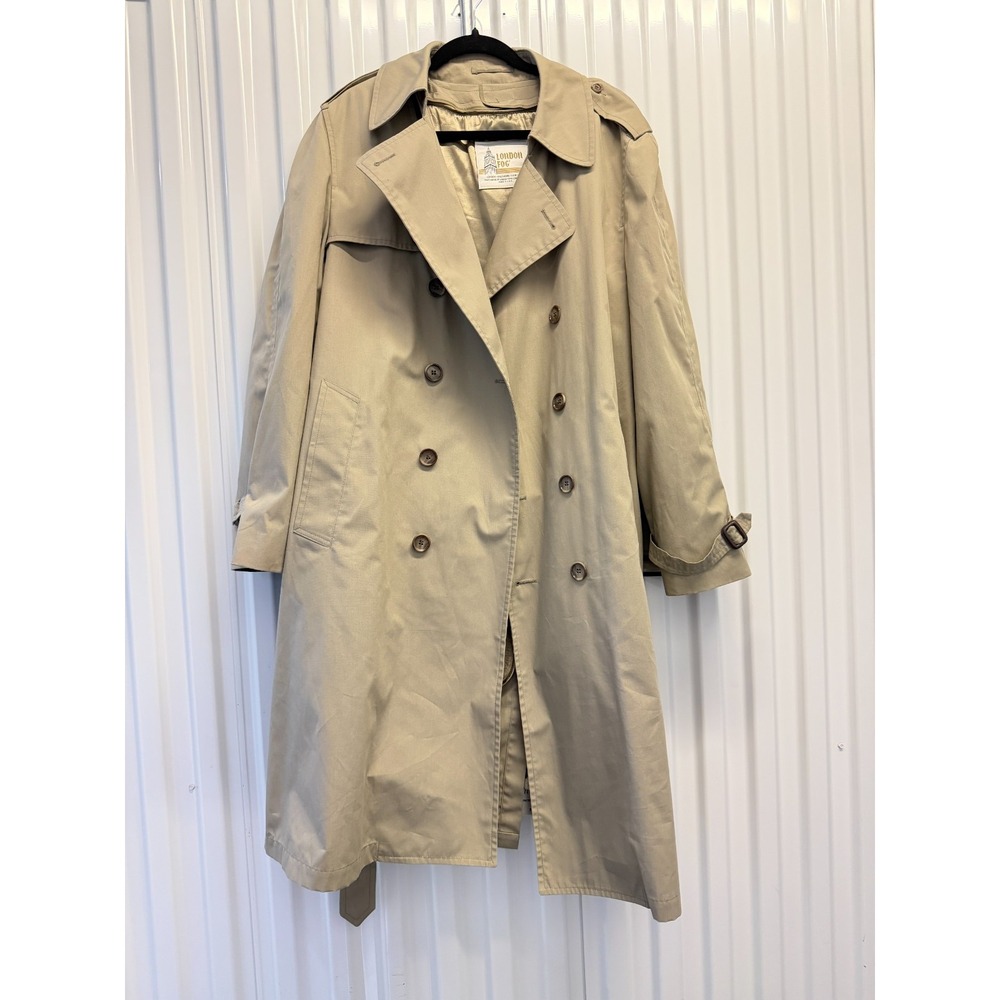 London Fog Mens 42 REG Khaki Trench Coat Double Breasted Removable Liner USA - Picture 1 of 11